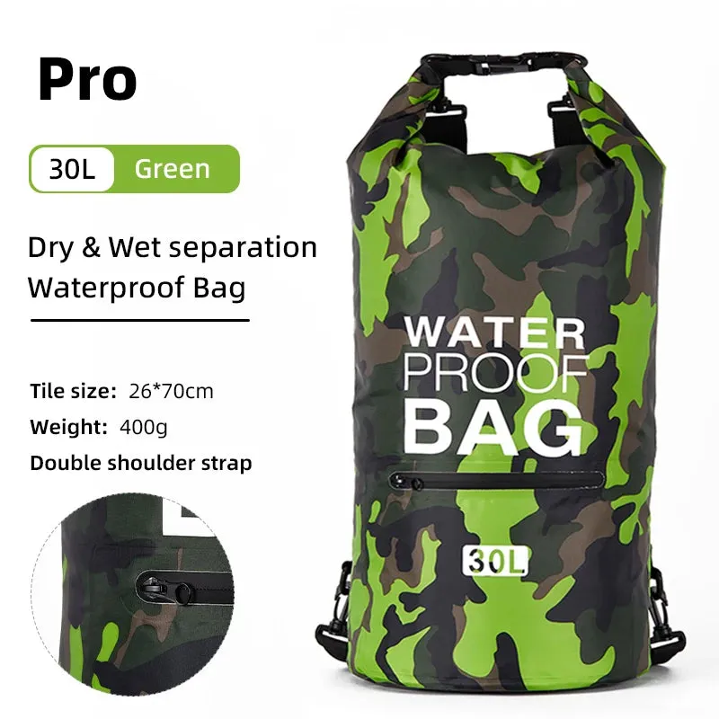 30L 15L Waterproof Dry Bags With Wet Separation Pocket Backpack For Kayaking Boating Swimming Outdoor Sports Bag XAZ9