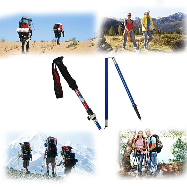 5 Node Portable Foldable Aluminium Alloy Alpenstocks Trekking Poles, Folding Length : 28.5CM (Blue)