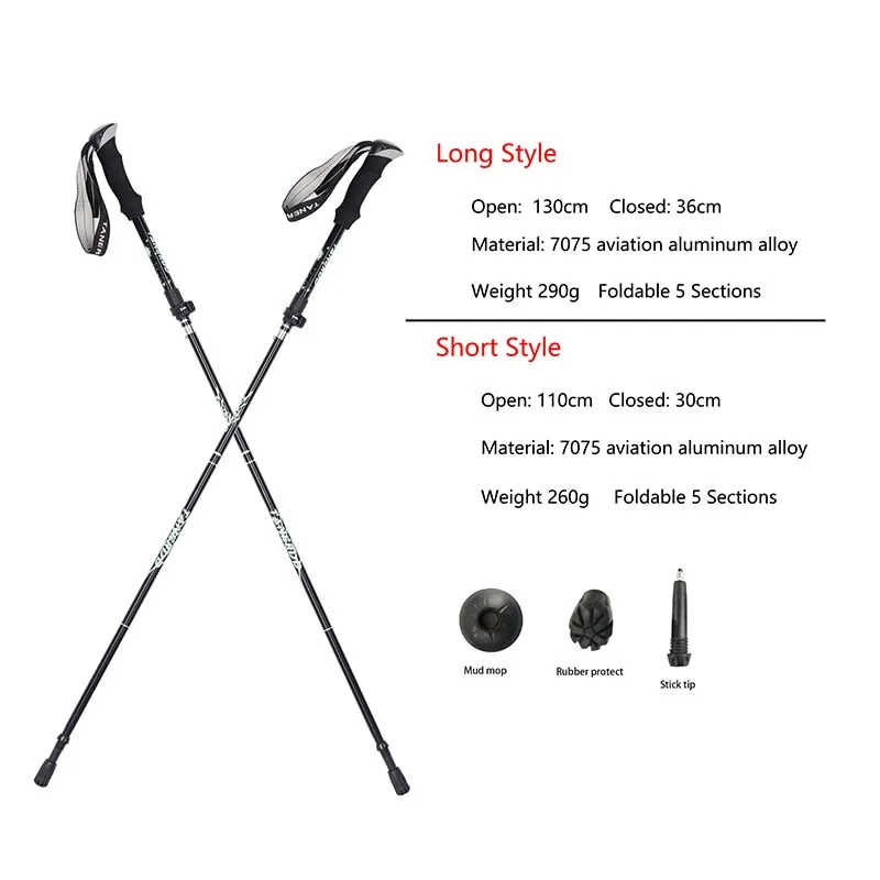 5-Section Outdoor Fold Trekking Pole Camping Portable Walking Hiking Stick