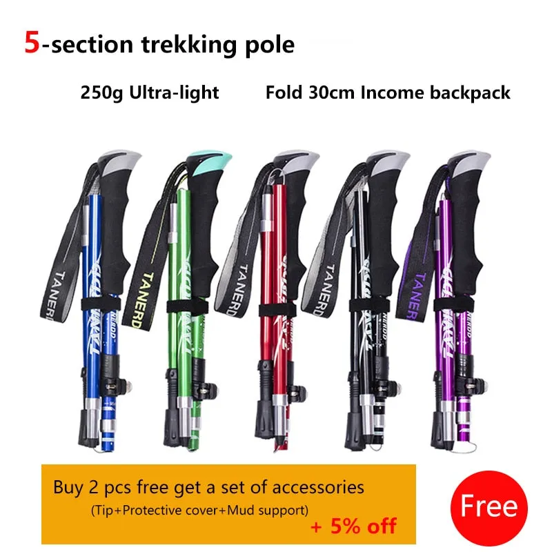 5-Section Outdoor Fold Trekking Pole Camping Portable Walking Hiking Stick