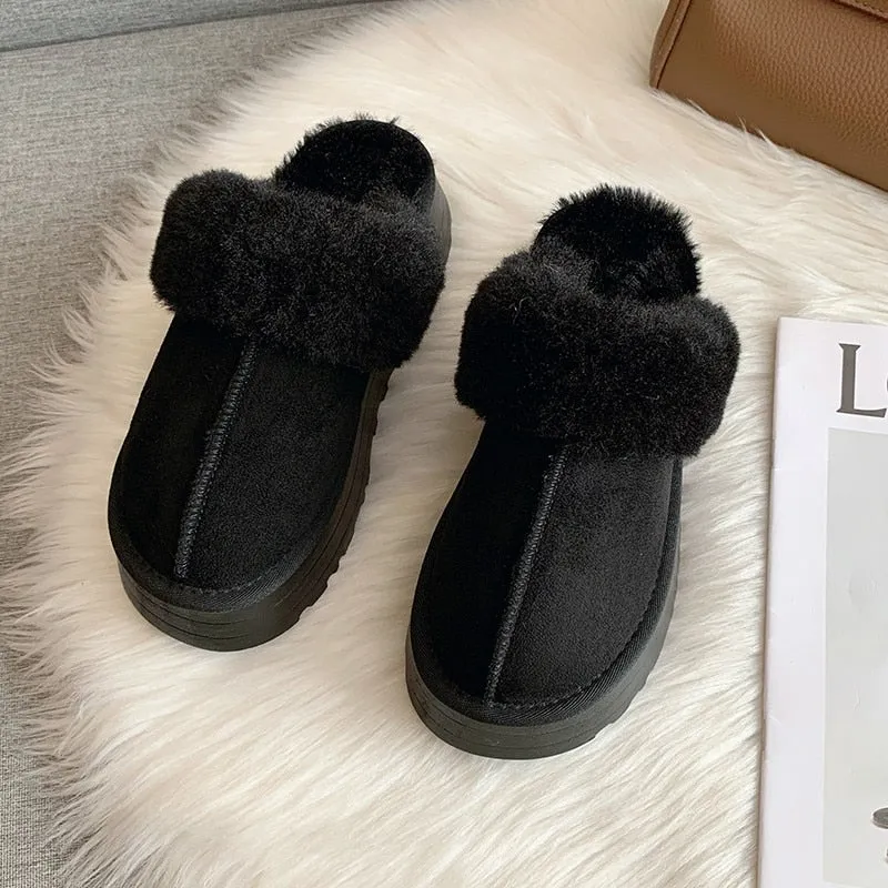 A&A Fur Slip on Platform Slides