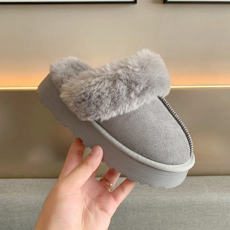 A&A Fur Slip on Platform Slides