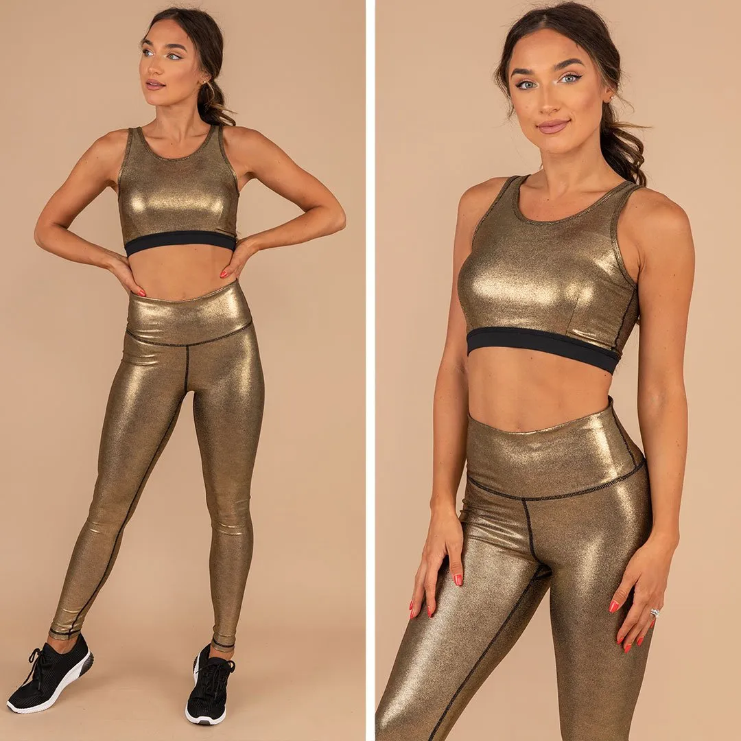 All That Glitters Gold Metallic Sports Bra