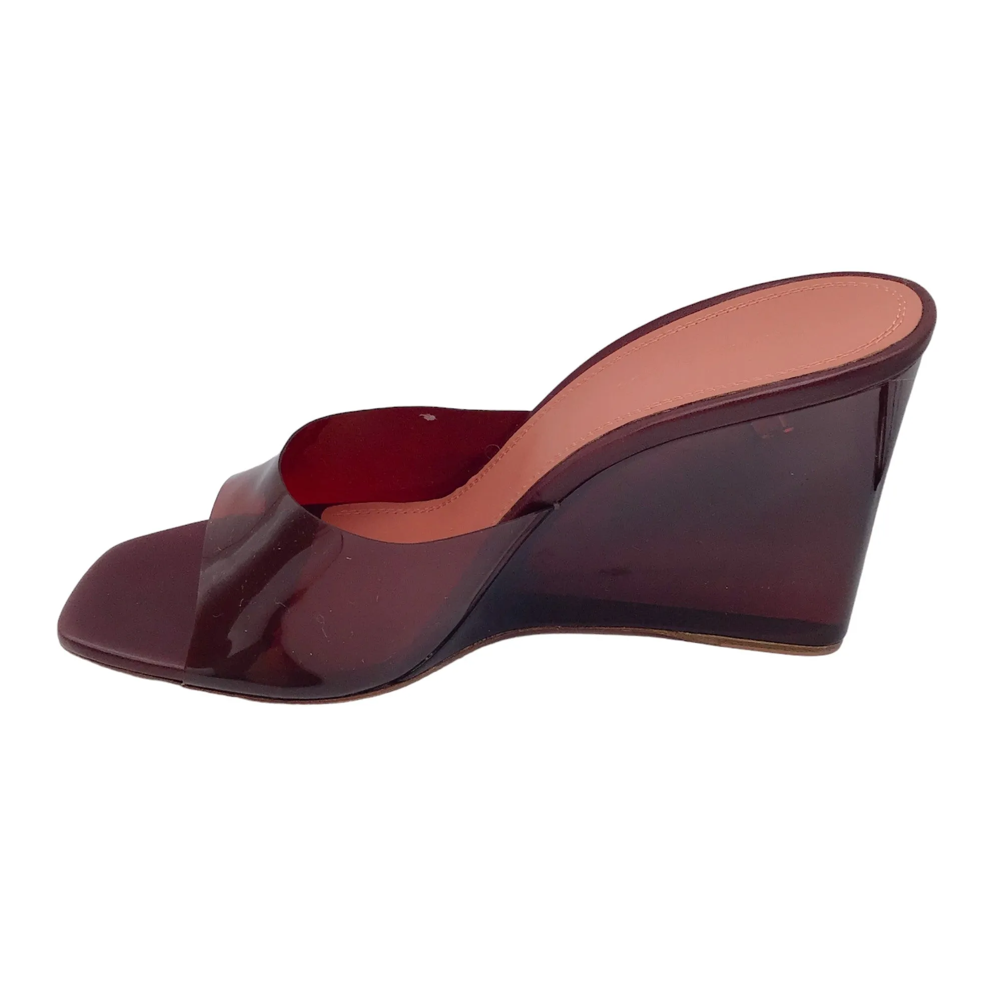 Amina Muaddi Burgundy Lucite Wedge Sandals