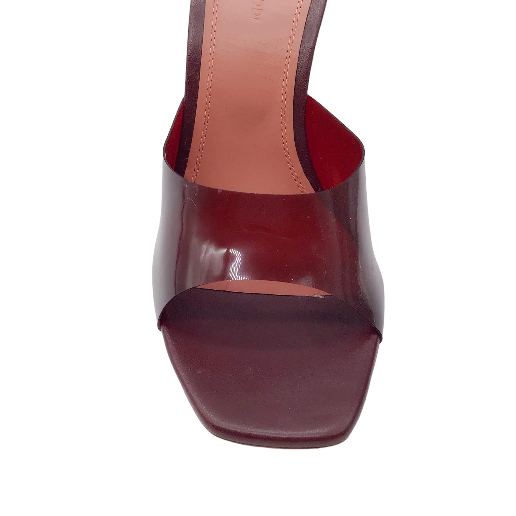 Amina Muaddi Burgundy Lucite Wedge Sandals