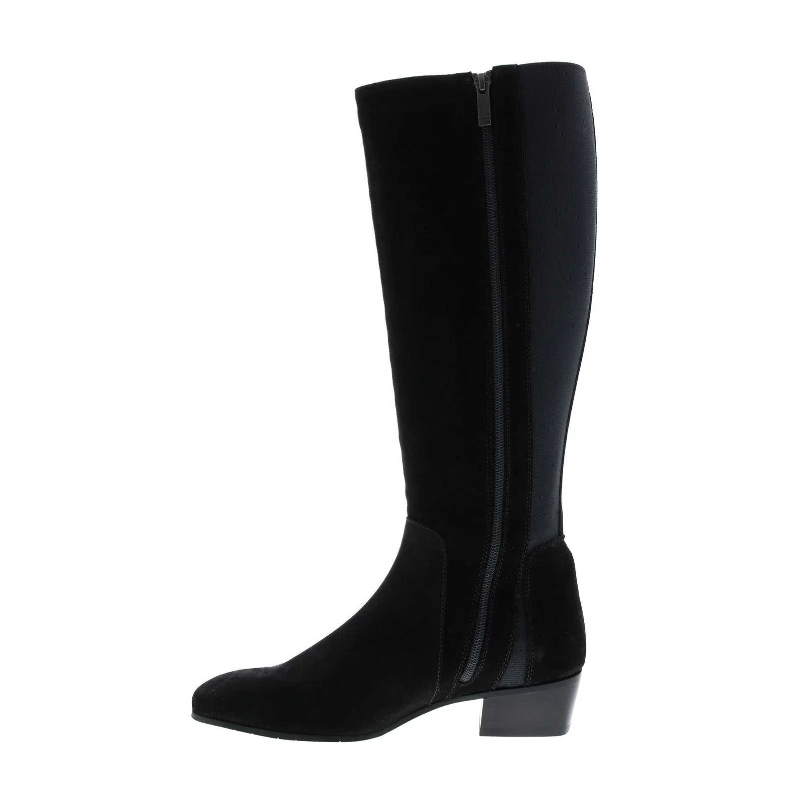 Aquatalia Flore Suede Elastic 34L3164-BLK Womens Black Suede Zipper Knee High Boots