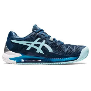 Asics Women`s GEL-Resolution 8 CLAY Tennis Shoes Light Indigo and Clear Blue