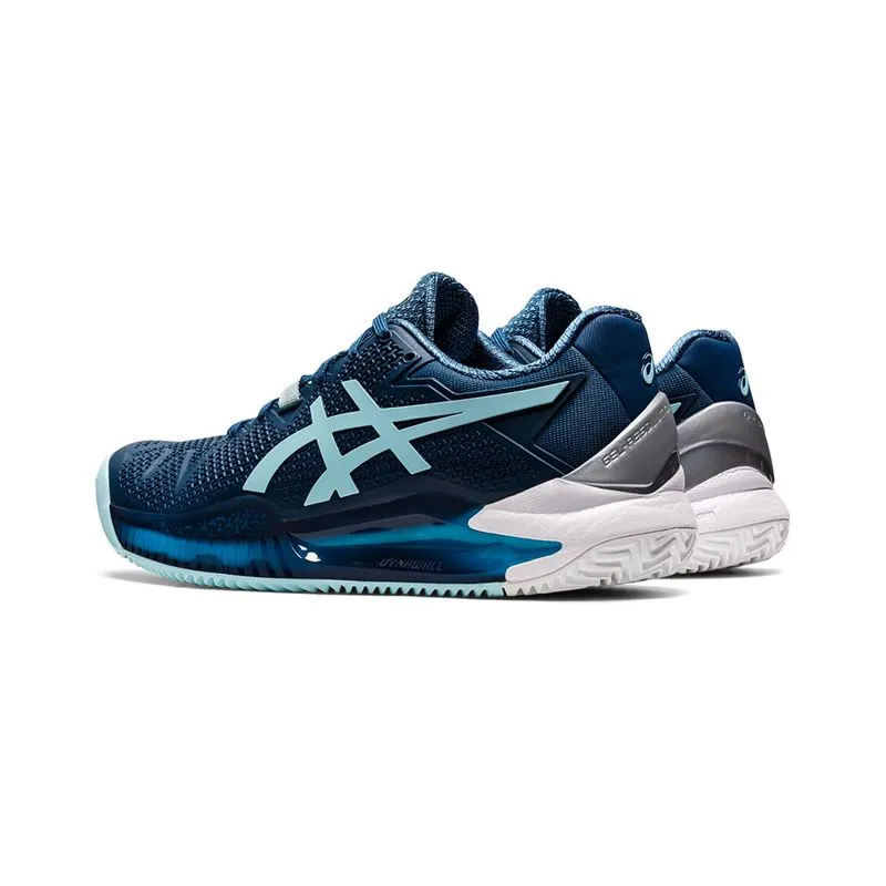 Asics Women`s GEL-Resolution 8 CLAY Tennis Shoes Light Indigo and Clear Blue