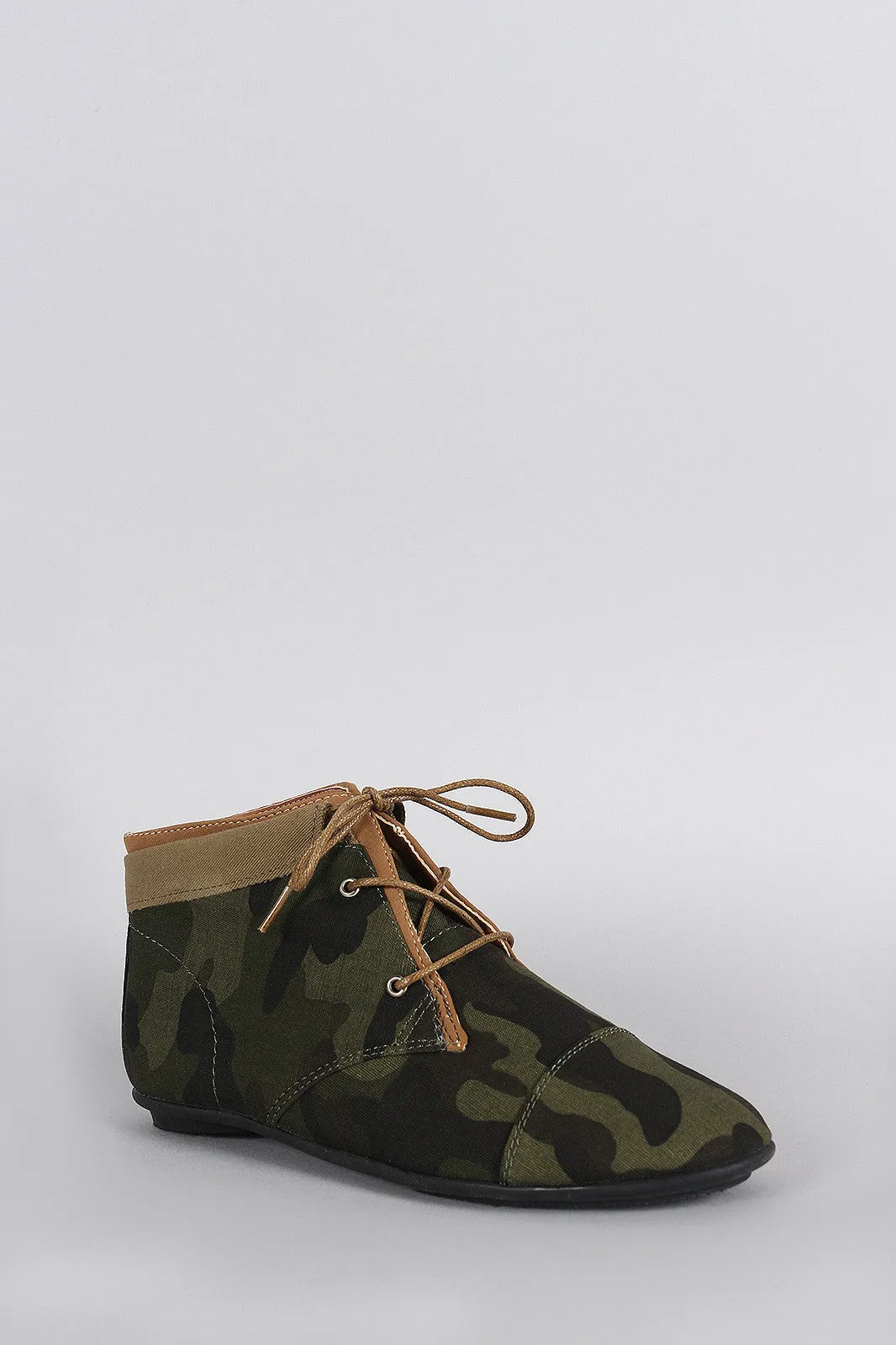 Bamboo Camouflage Fold Over Cuff Lace Up Booties