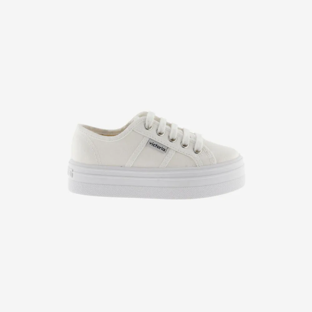 Barcelona White Canvas Platform Trainers