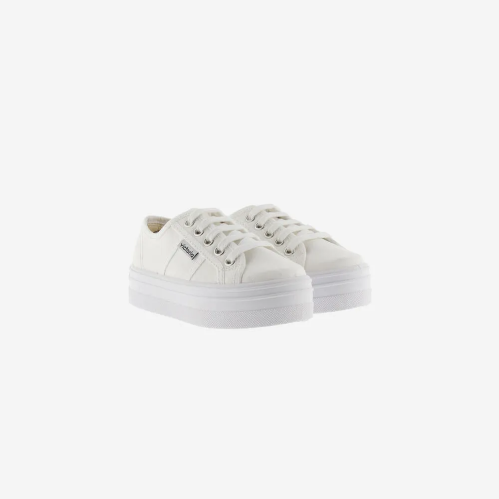 Barcelona White Canvas Platform Trainers