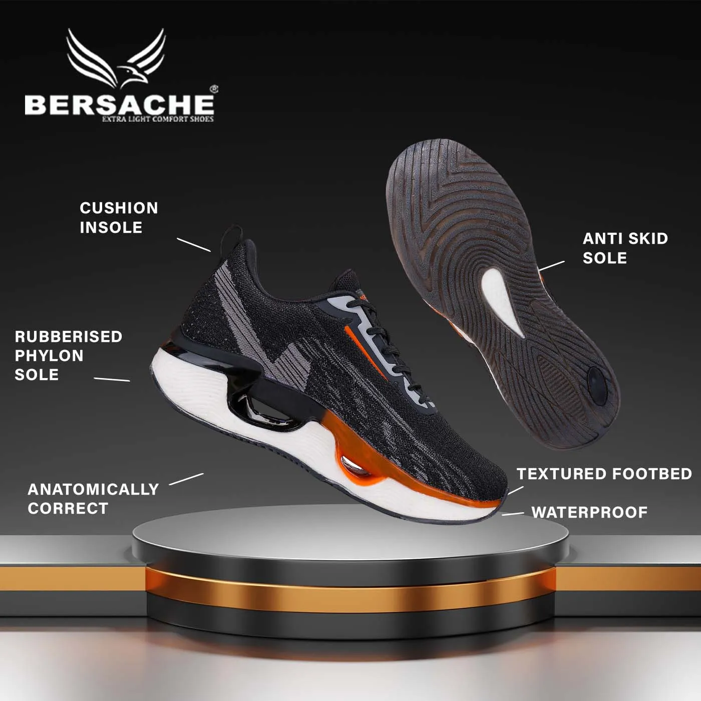 Bersache Lightweight Sports Running Shoes For Men Black-9063