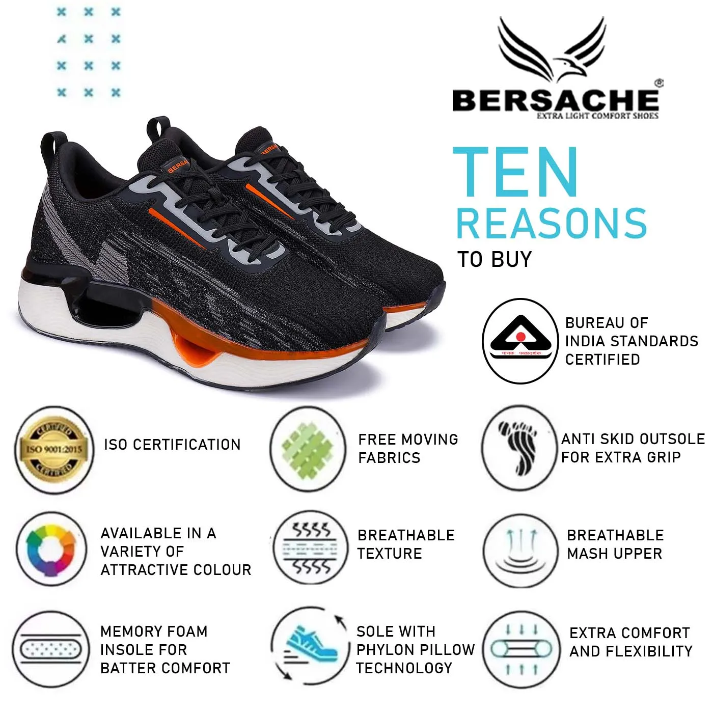 Bersache Lightweight Sports Running Shoes For Men Black-9063