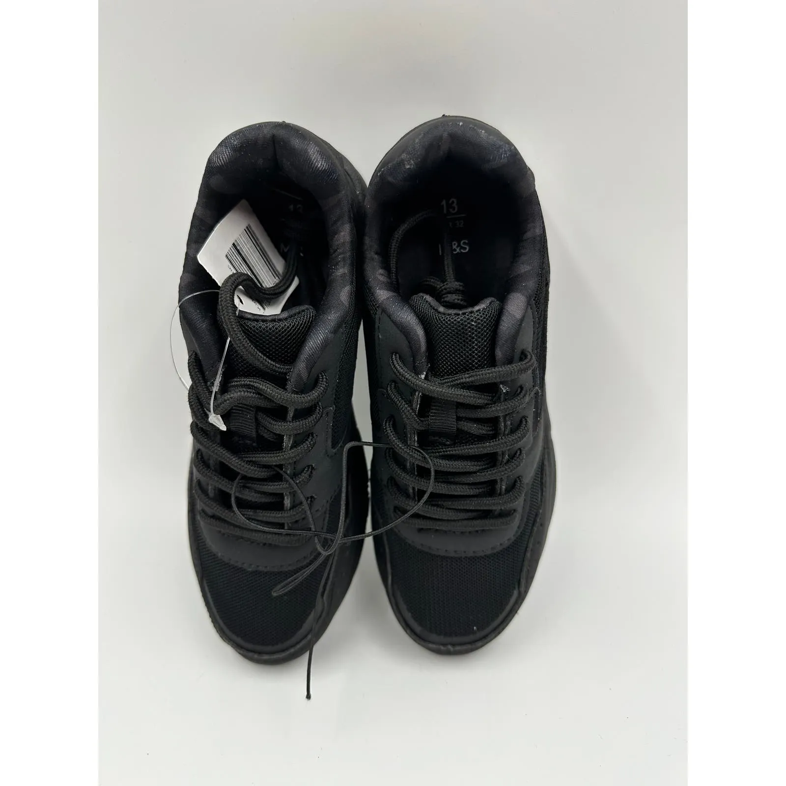 Big Kid Size 1 Black Laced Sneakers with Black Suede Trim and Playstation Logo