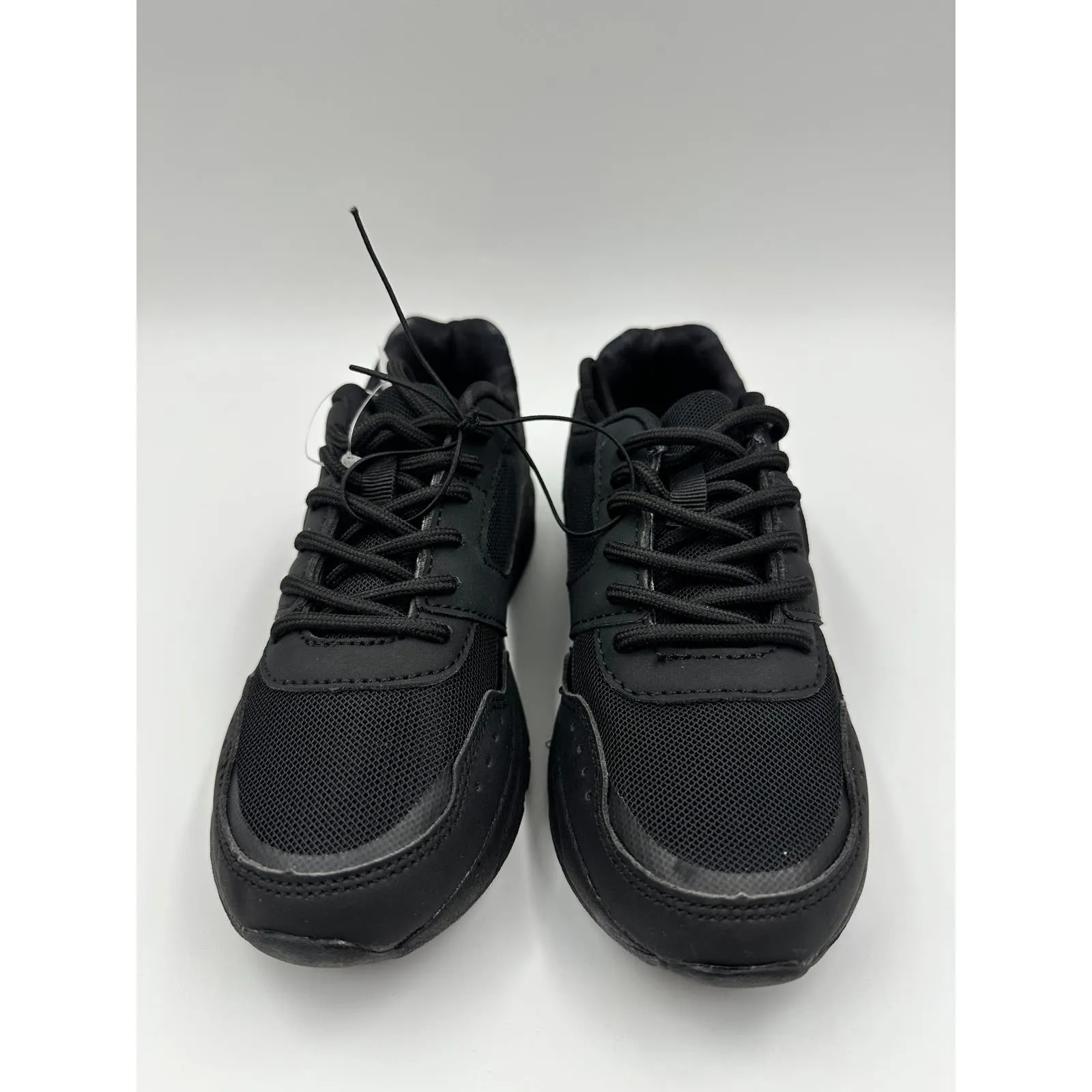 Big Kid Size 1 Black Laced Sneakers with Black Suede Trim and Playstation Logo