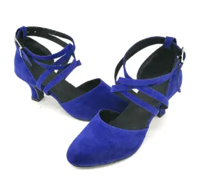 Blue Velvet Ballroom Closed Toe Latin Salsa Waltz Dance Shoes