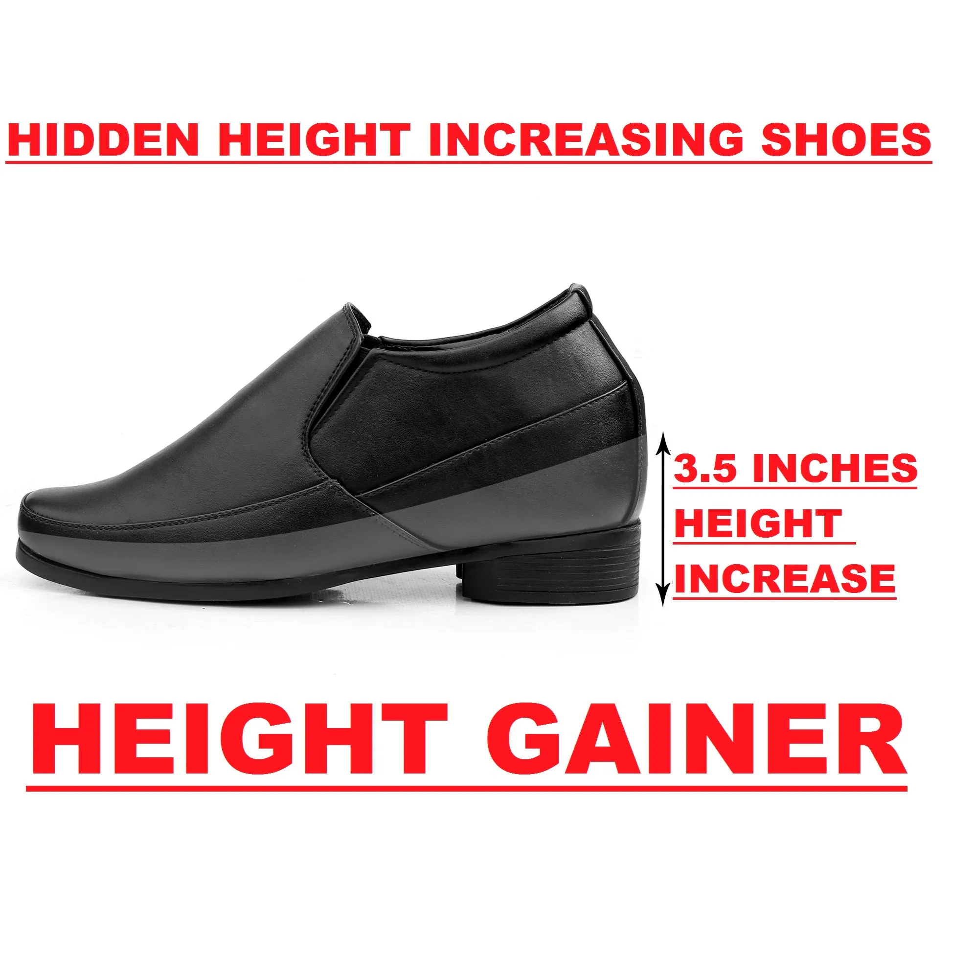 BXXY 9 cm (3.5 Inch) Hidden Height Increasing Dress Slip-on Formal Faux Leather Shoes for Men