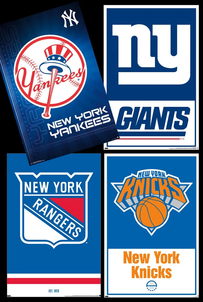 COMBO: New York, NY Sports 4-Poster Combo Set (Yankees, Giants, Rangers, Knicks)