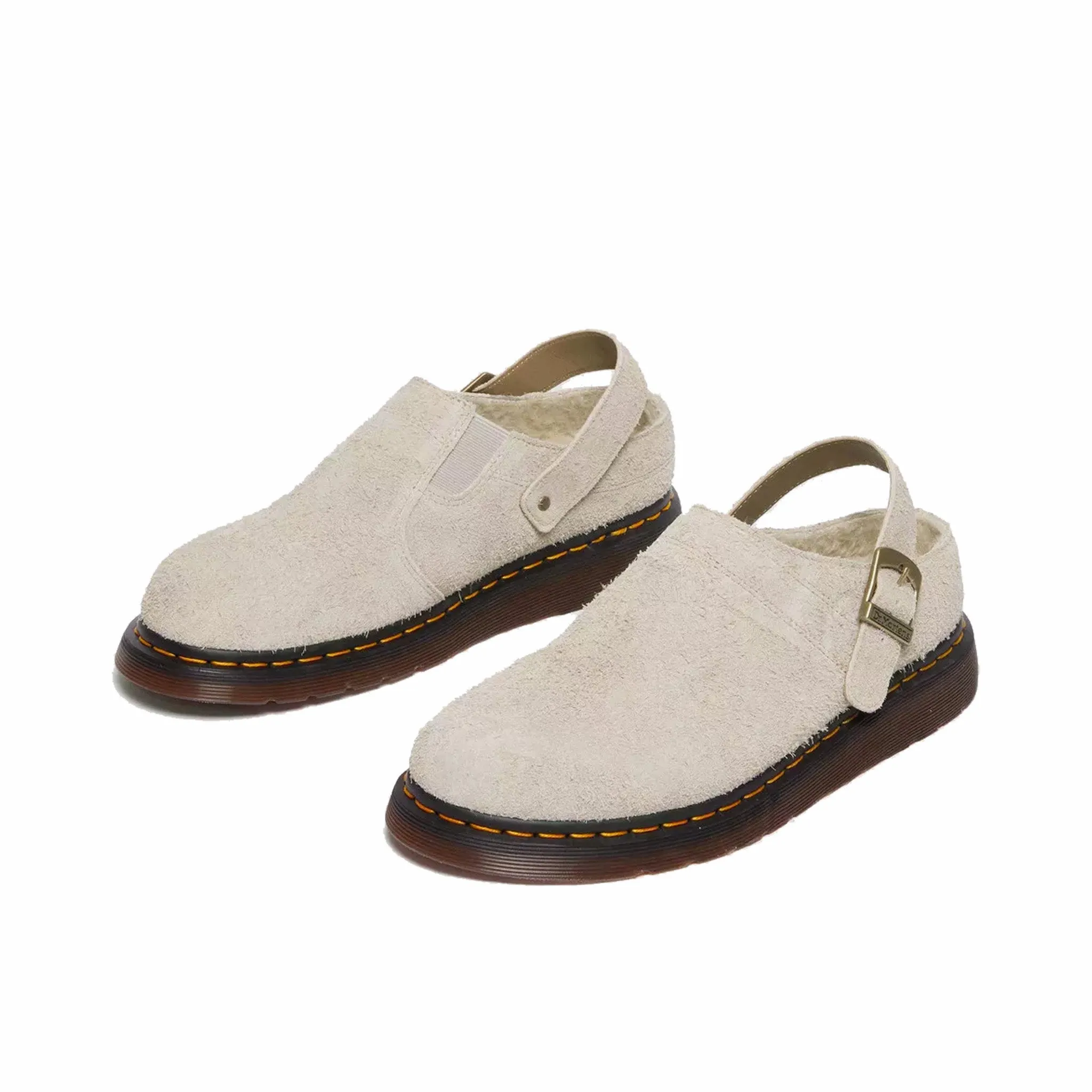 Dr. Martens Isham Sherling Lined Long Napped Suede Clogs (Vintage Taupe)