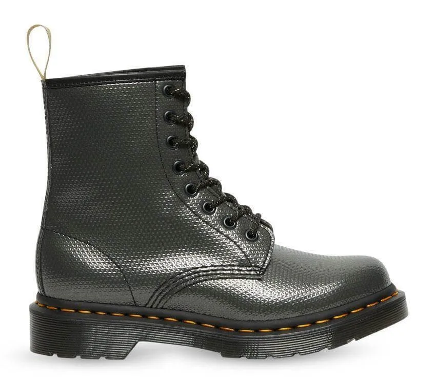 Dr. Martens Womens 1460 Vegan 8 Eye Boots Shoes - Gunmetal Alumix Hex Emboss