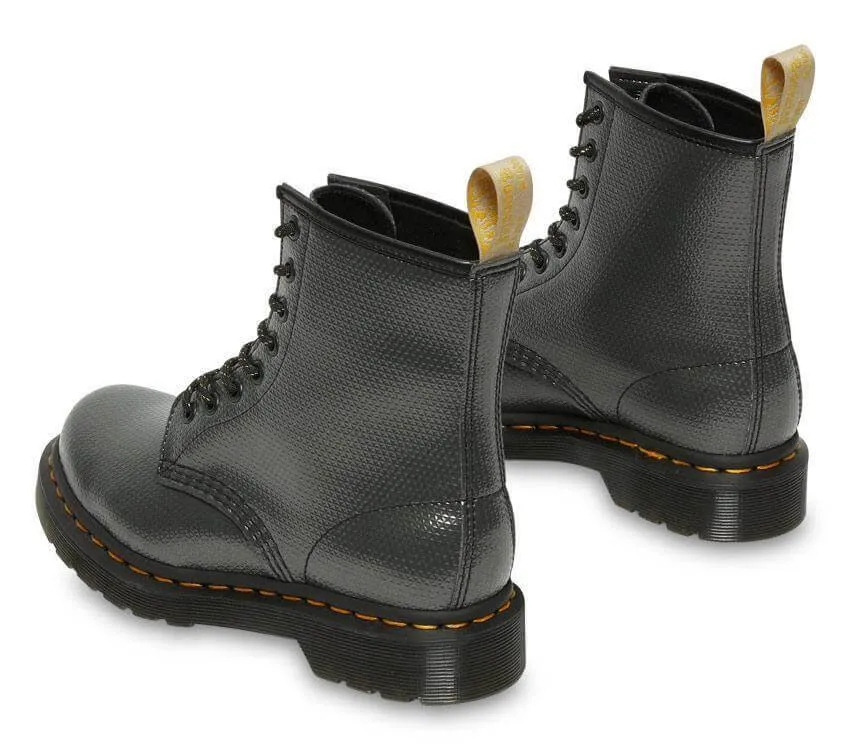 Dr. Martens Womens 1460 Vegan 8 Eye Boots Shoes - Gunmetal Alumix Hex Emboss