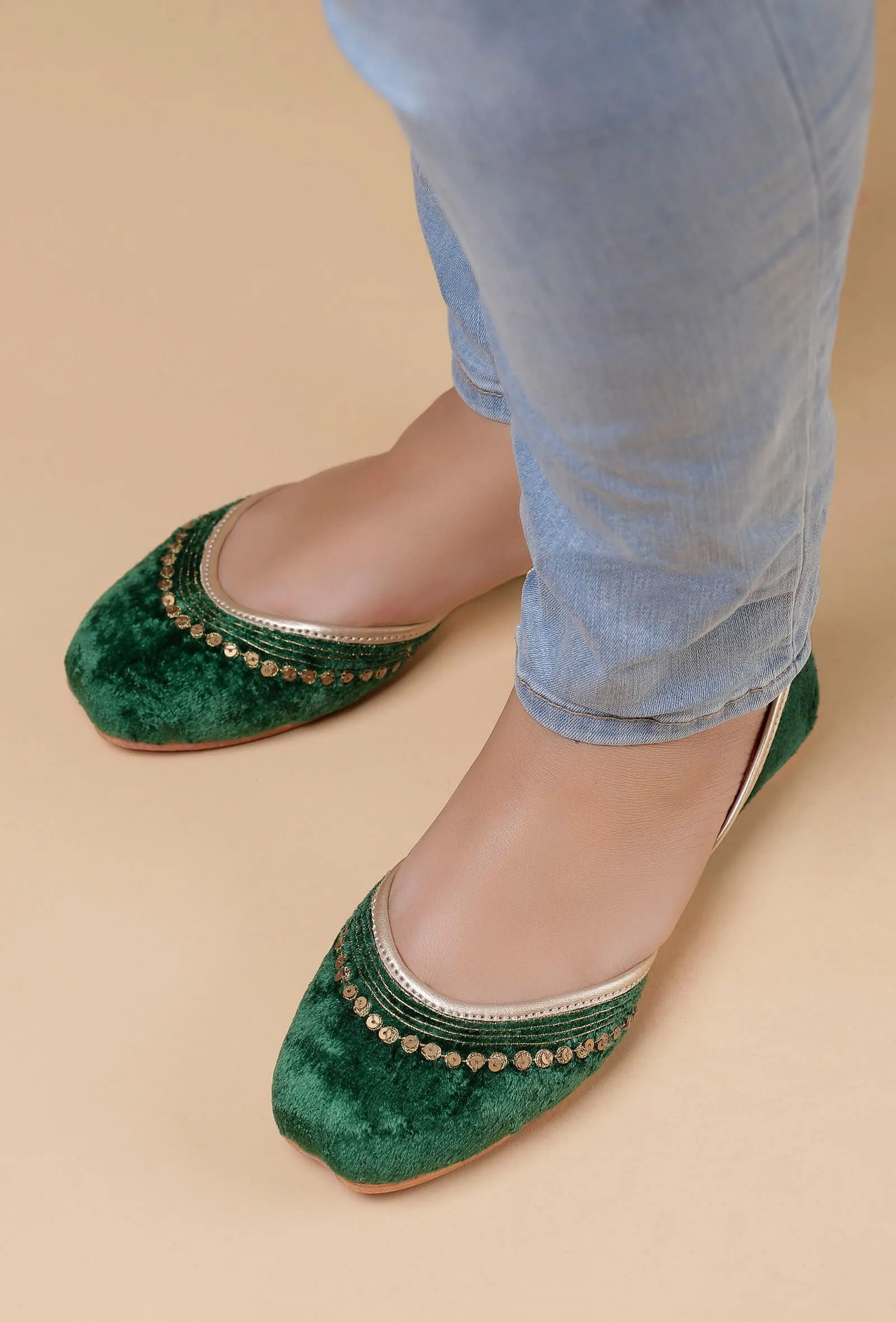 Emerald Contrast Velvet Jutti