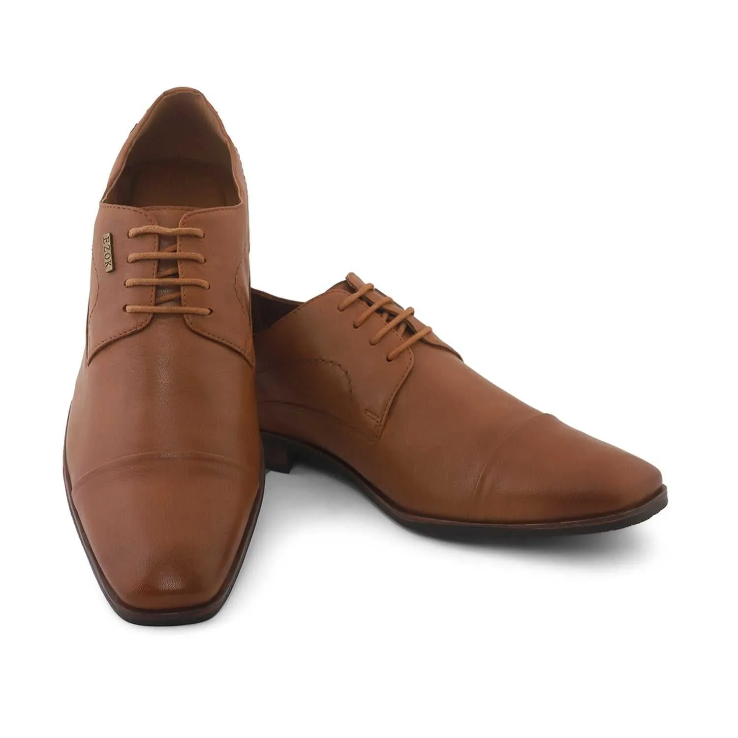 Ezok Tan Formal Cap Toe Leather Derby Shoes