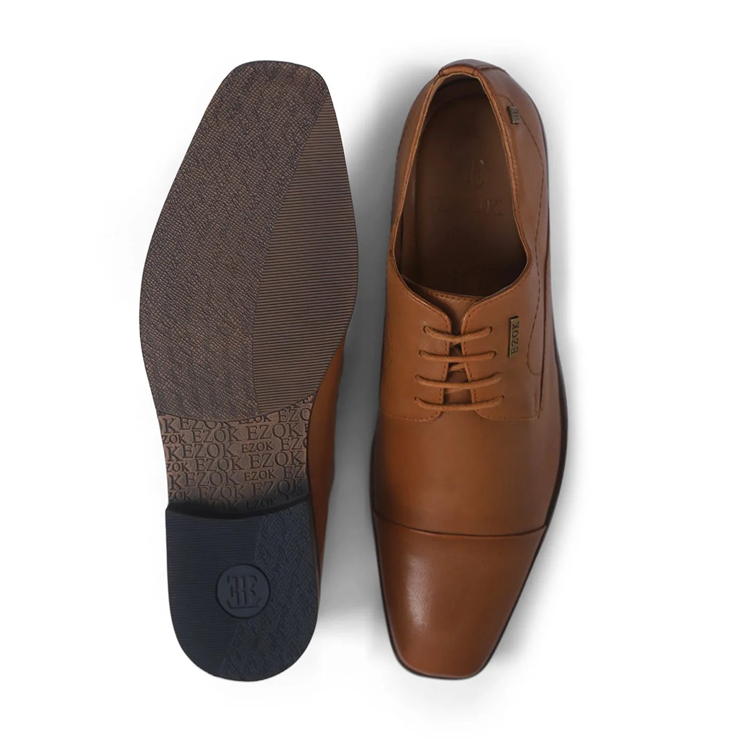 Ezok Tan Formal Cap Toe Leather Derby Shoes