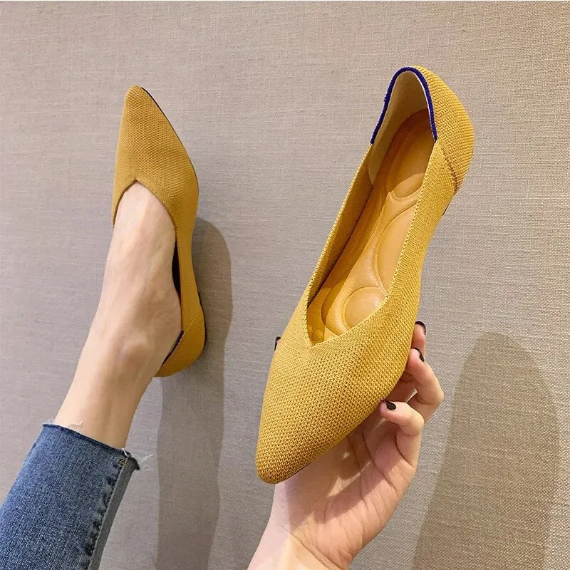 Fashion Knitted Breathable Non slip Pointed Flat Shoes