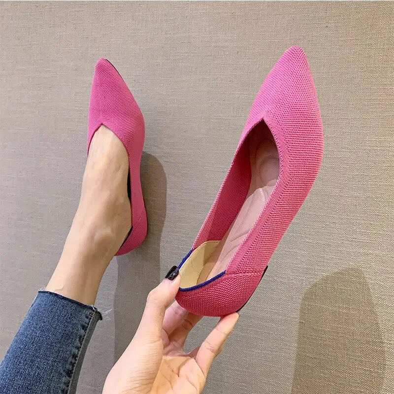 Fashion Knitted Breathable Non slip Pointed Flat Shoes