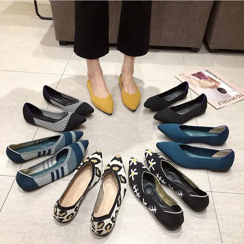 Fashion Knitted Breathable Non slip Pointed Flat Shoes