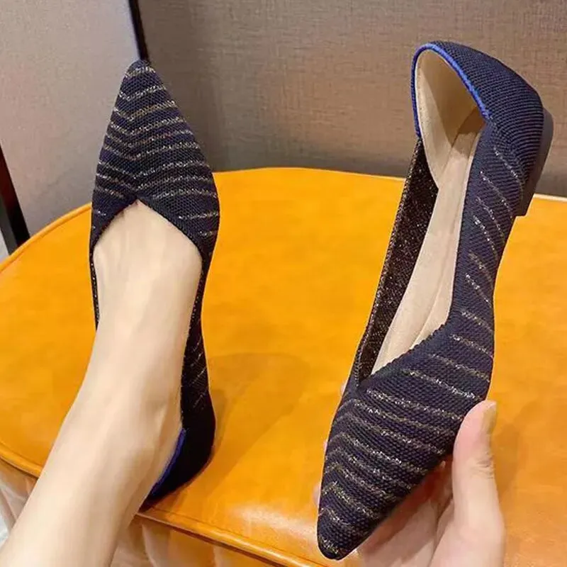 Fashion Knitted Breathable Non slip Pointed Flat Shoes