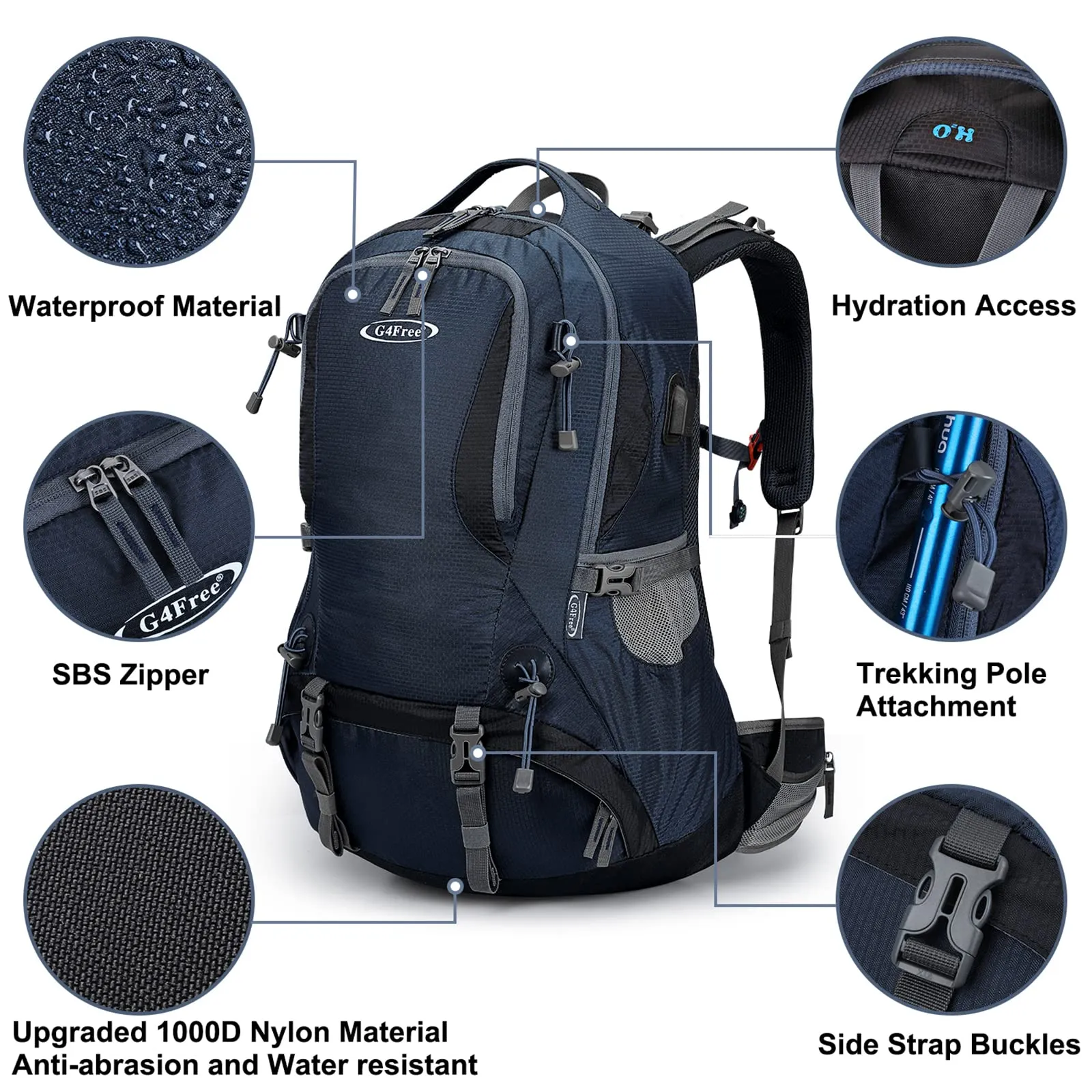 G4Free 50L Hiking Backpack with Rain Cover for Men Women