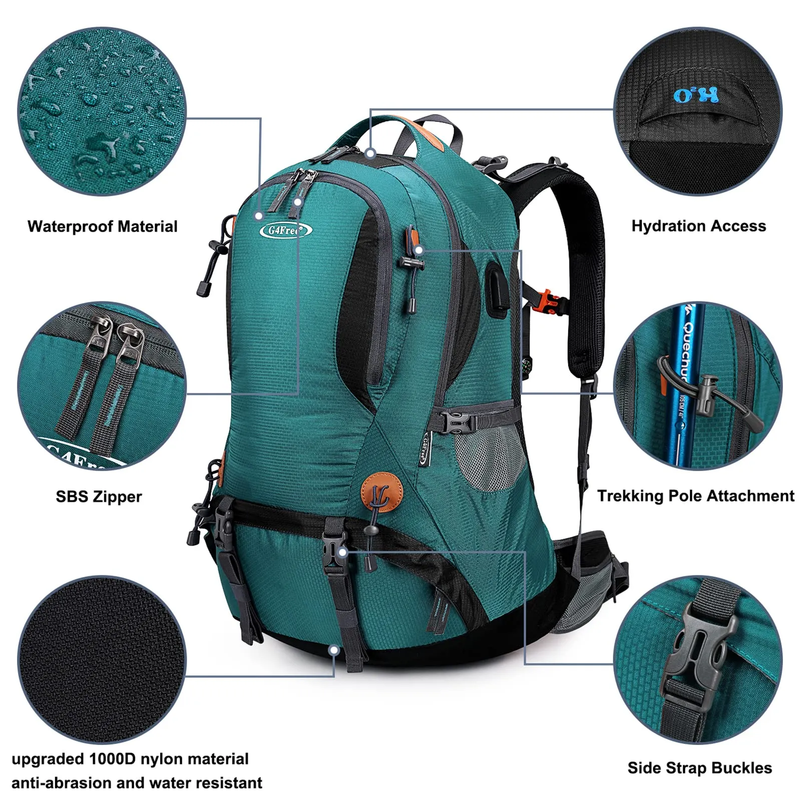 G4Free 50L Hiking Backpack with Rain Cover for Men Women