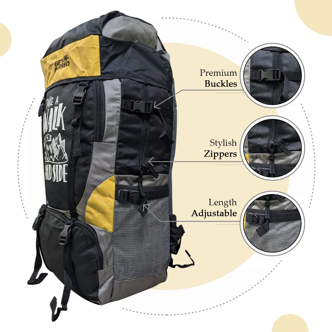 Get Un-barred 55 Ltr Travel Backpack (Yellow)