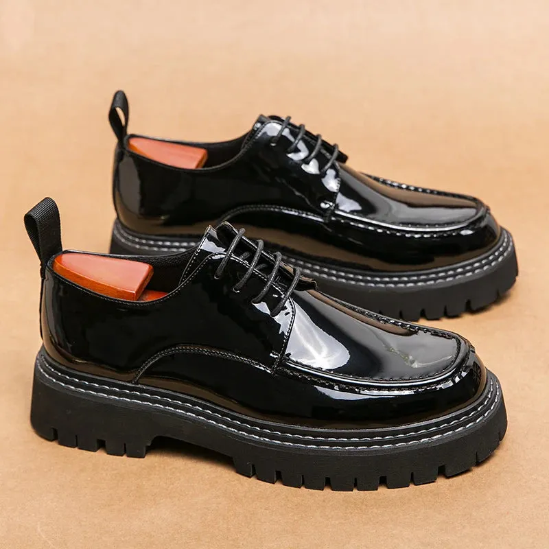 Hnzxzm Platform Shoes Oxford Shoes Man Thick-soled Wedding Shoes Formal Business Shoes Patent Leather Lace-up Heightening Casual Shoes