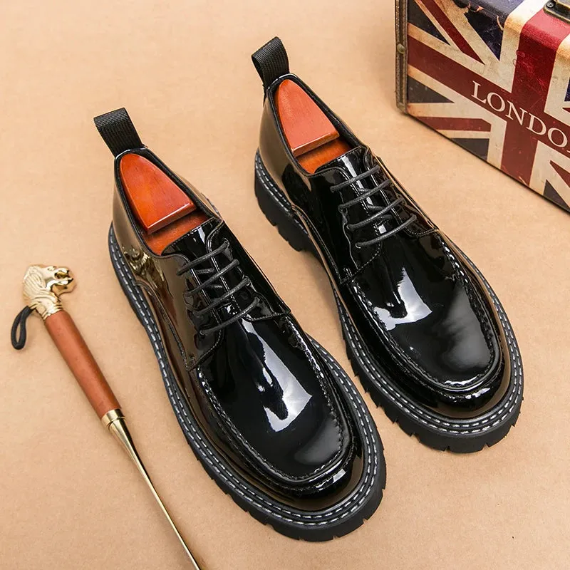 Hnzxzm Platform Shoes Oxford Shoes Man Thick-soled Wedding Shoes Formal Business Shoes Patent Leather Lace-up Heightening Casual Shoes