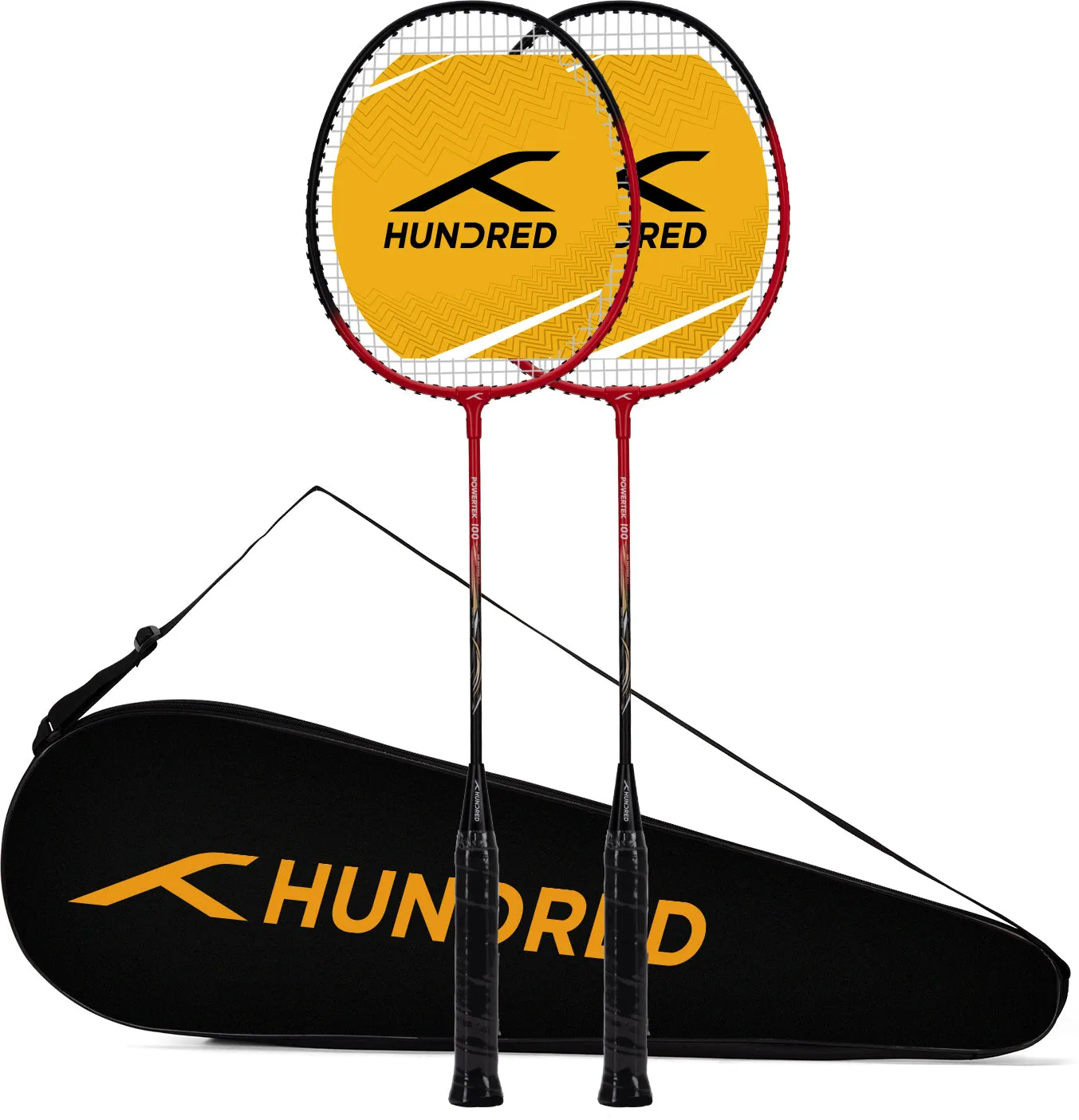 Hundred POWERTEK 100 (2PCS IN 1) Strung Badminton Racquet (Red / Black)