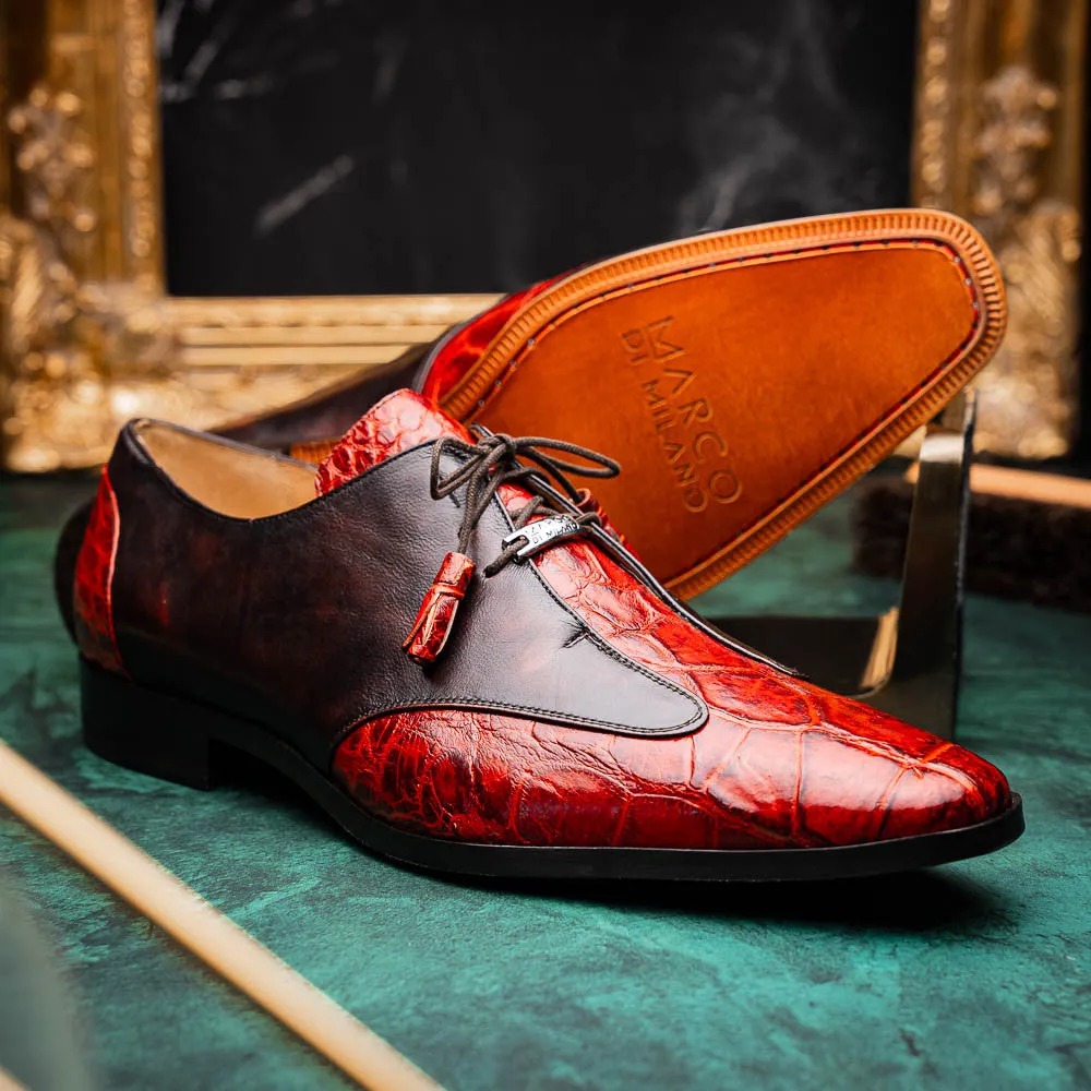 Marco Di Milano Anzio Derby Cognac Alligator And Calfskin Shoes