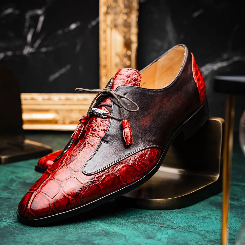 Marco Di Milano Anzio Derby Cognac Alligator And Calfskin Shoes