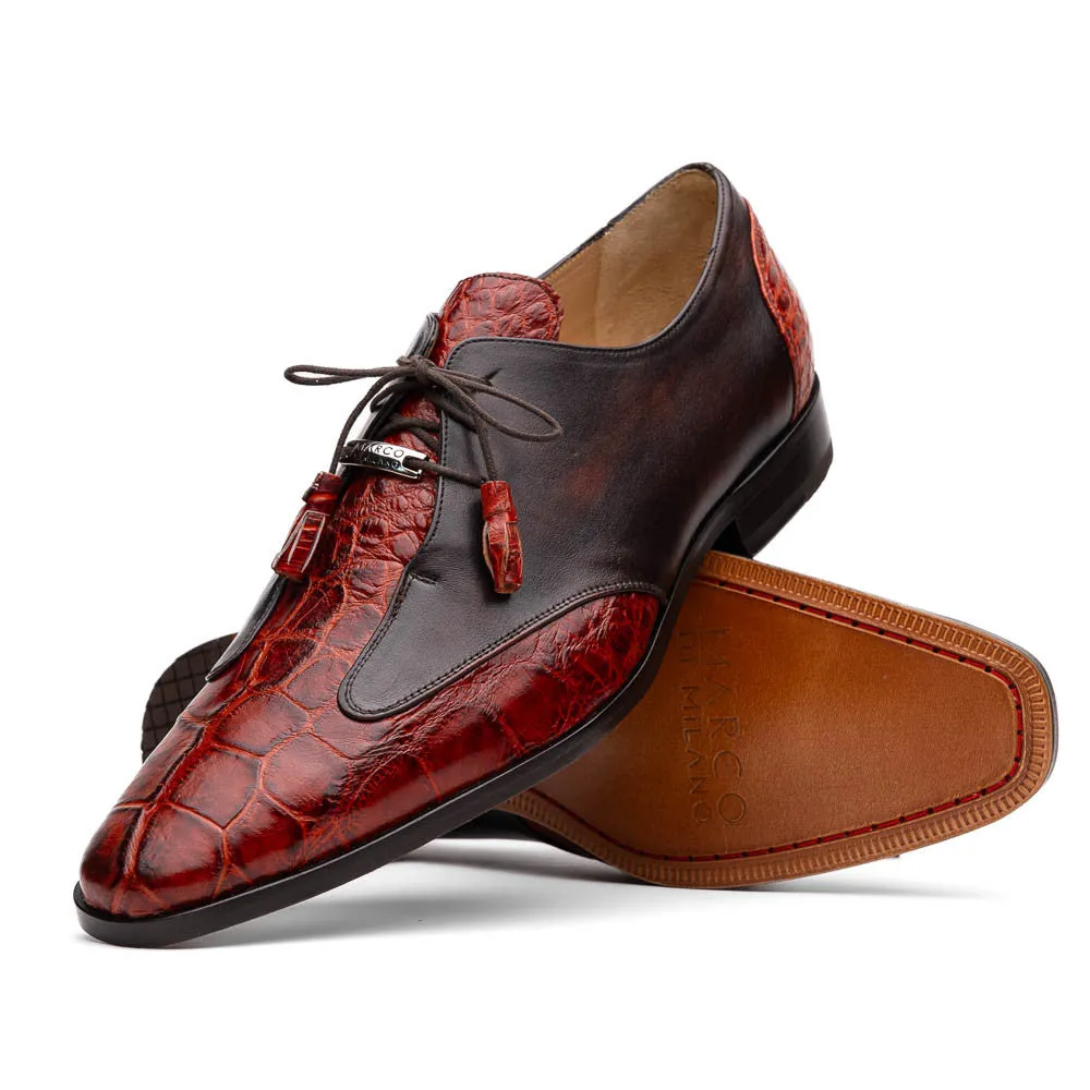 Marco Di Milano Anzio Derby Cognac Alligator And Calfskin Shoes