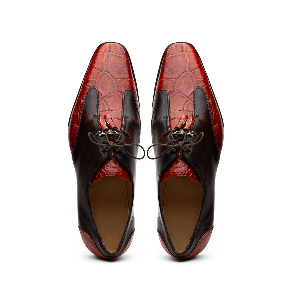 Marco Di Milano Anzio Derby Cognac Alligator And Calfskin Shoes