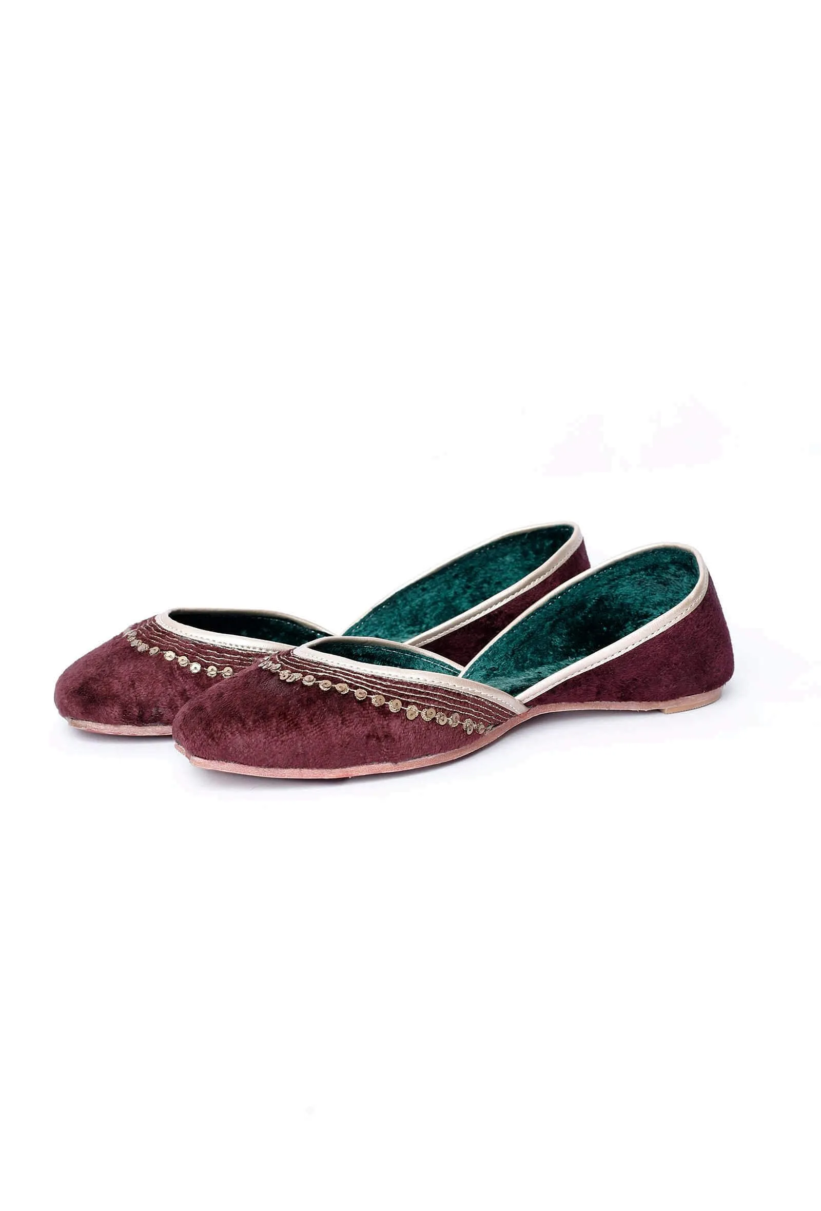 Maroon Contrast Velvet Jutti