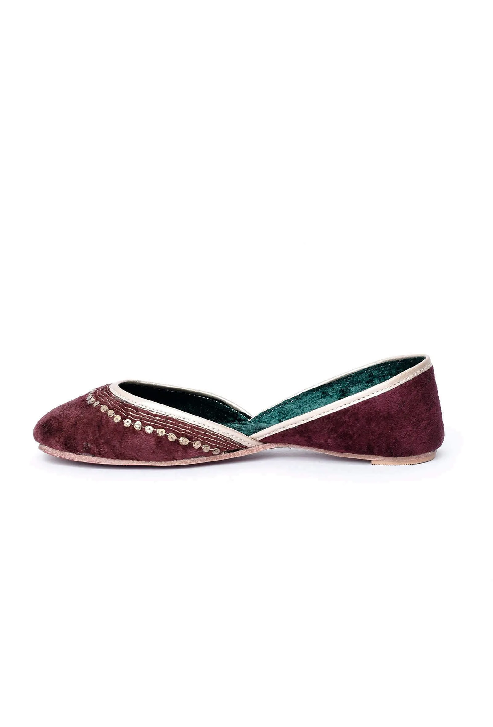 Maroon Contrast Velvet Jutti