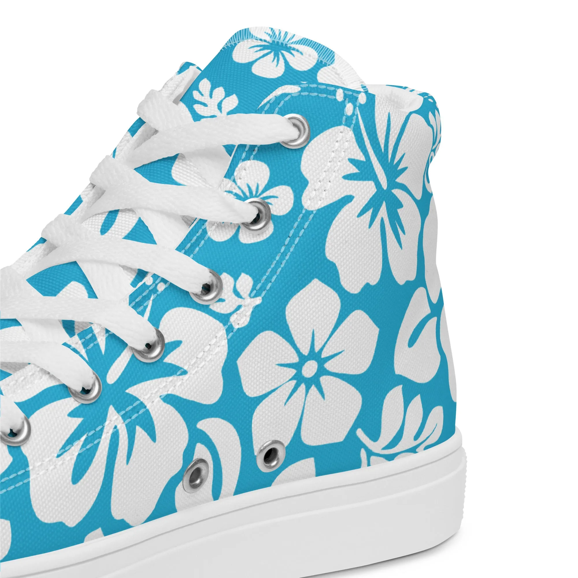 Men's Aqua Blue and White Hawaiian Print High Top Shoes