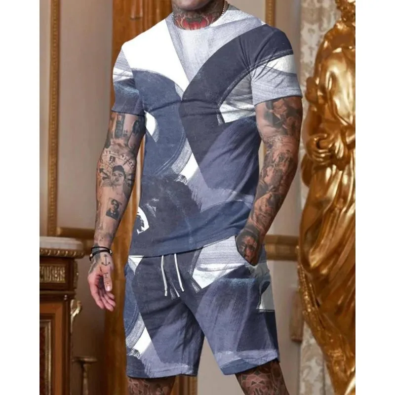 Men's Casual Printed Short Sleeve T-Shirt Shorts Set 98828910L