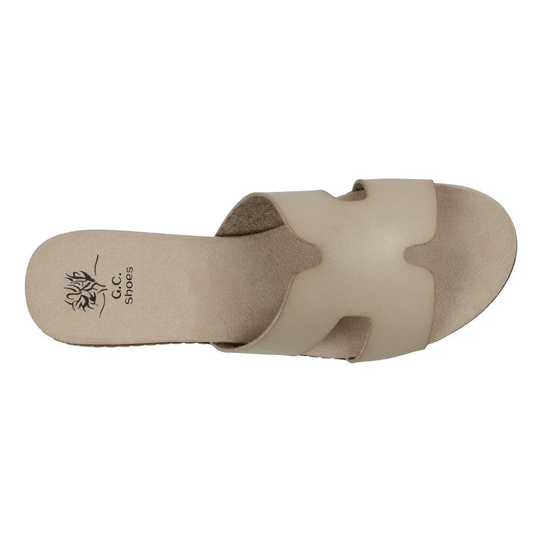 Nellie Beige Cut-Out Slide Flat Sandals