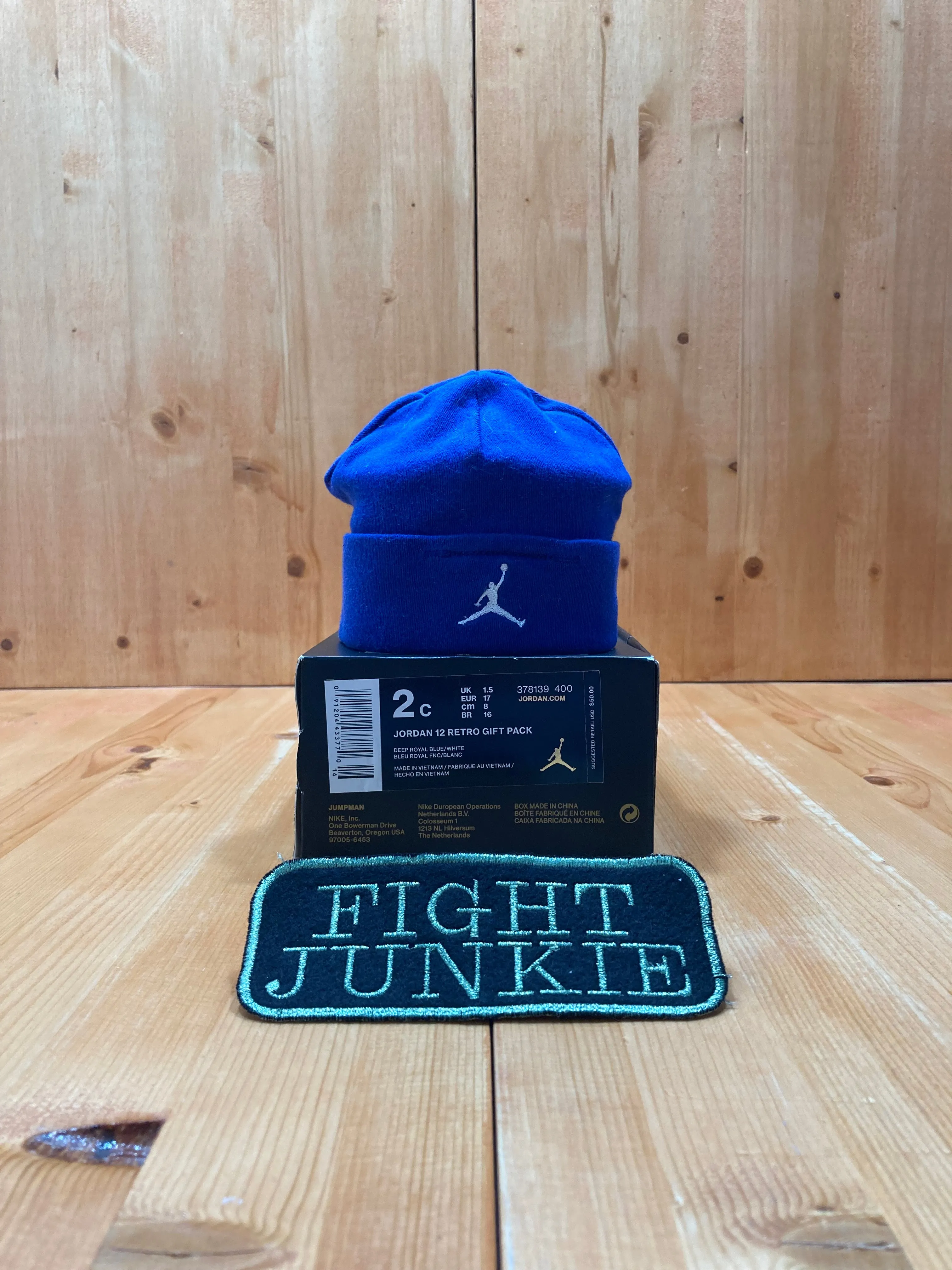 NIKE AIR JORDAN 12 RETRO GIFT PACK Infant Baby Size 2C Suede Shoes Sneakers With Beanie Triple Blue 378139-400