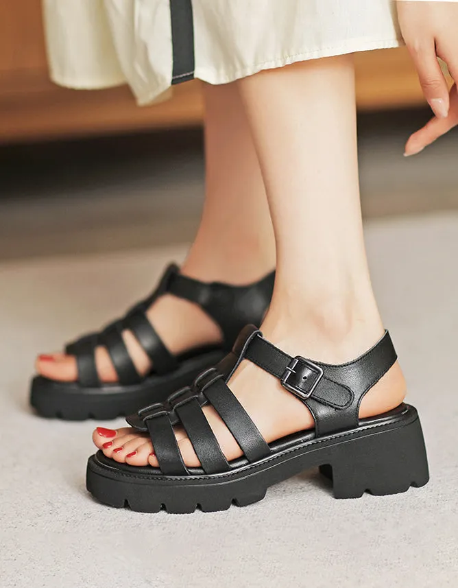 Open Toe Leather Woven Platform Sandals Slingback