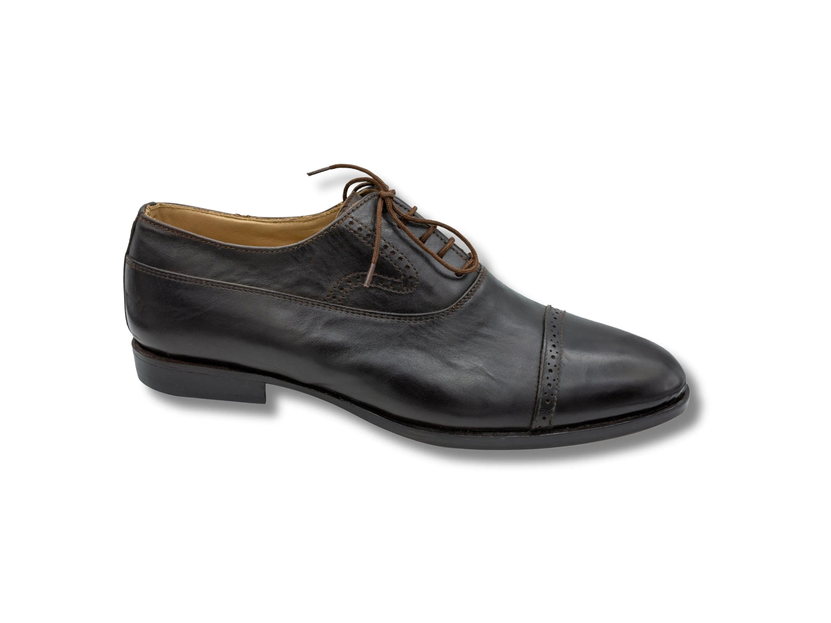 Oxford Shoes Genuine Leather Captoe semi brogue Black